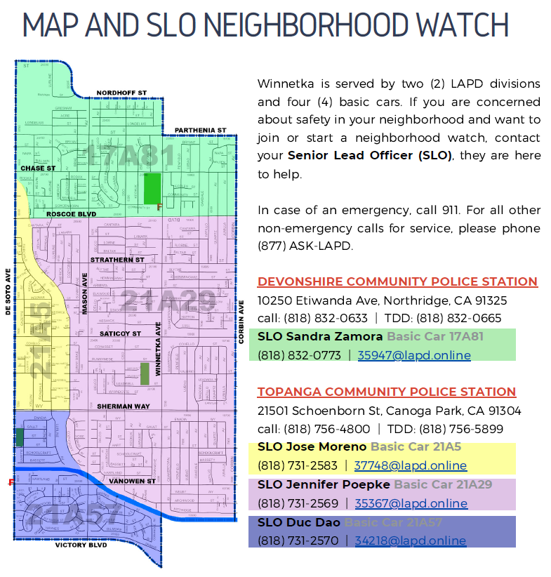 Winnetka Senior Lead Officer Neighborhood Watch area map